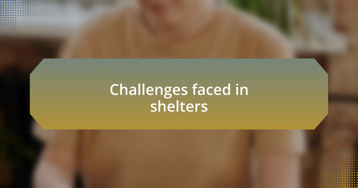 Challenges faced in shelters