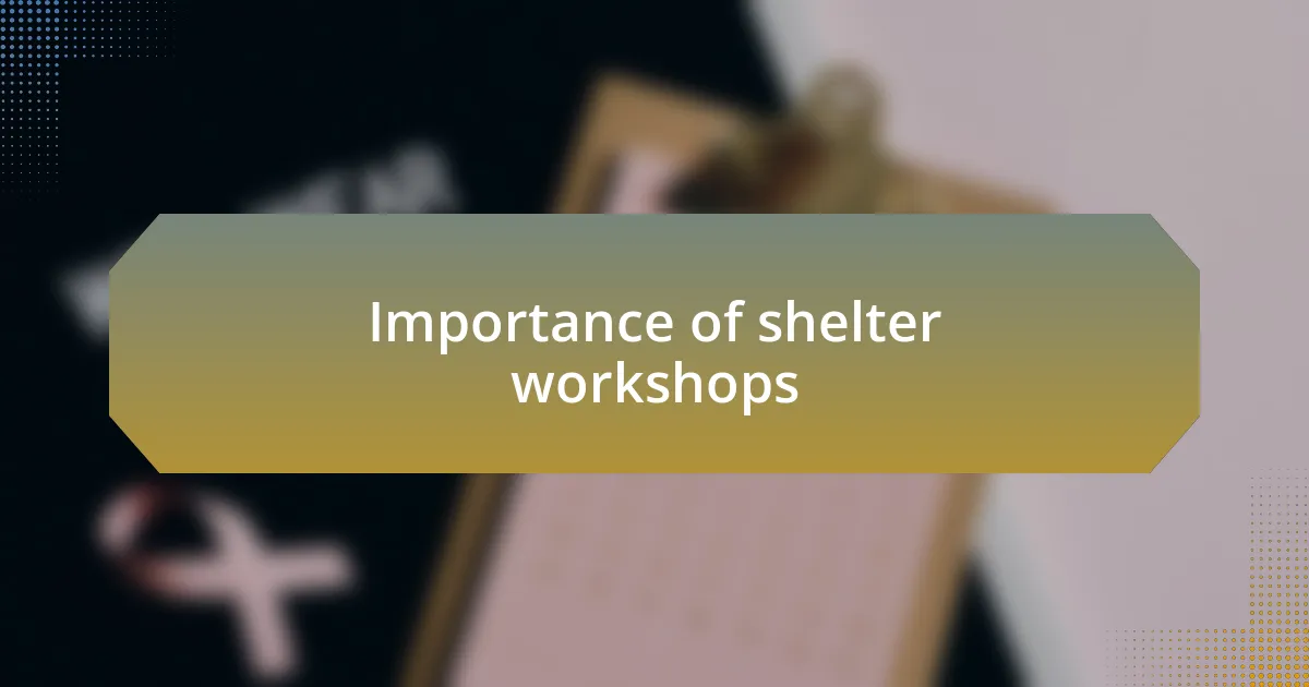 Importance of shelter workshops