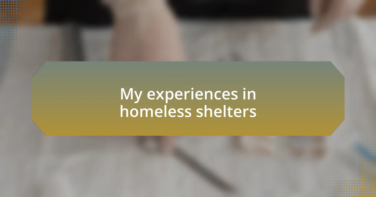 My experiences in homeless shelters