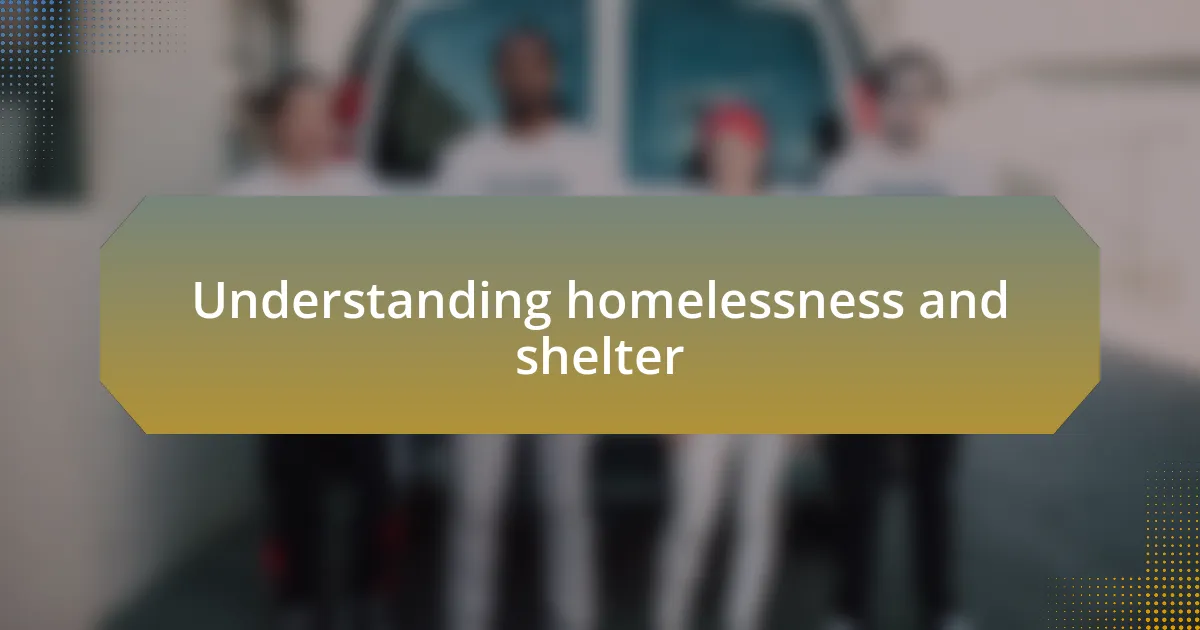 Understanding homelessness and shelter