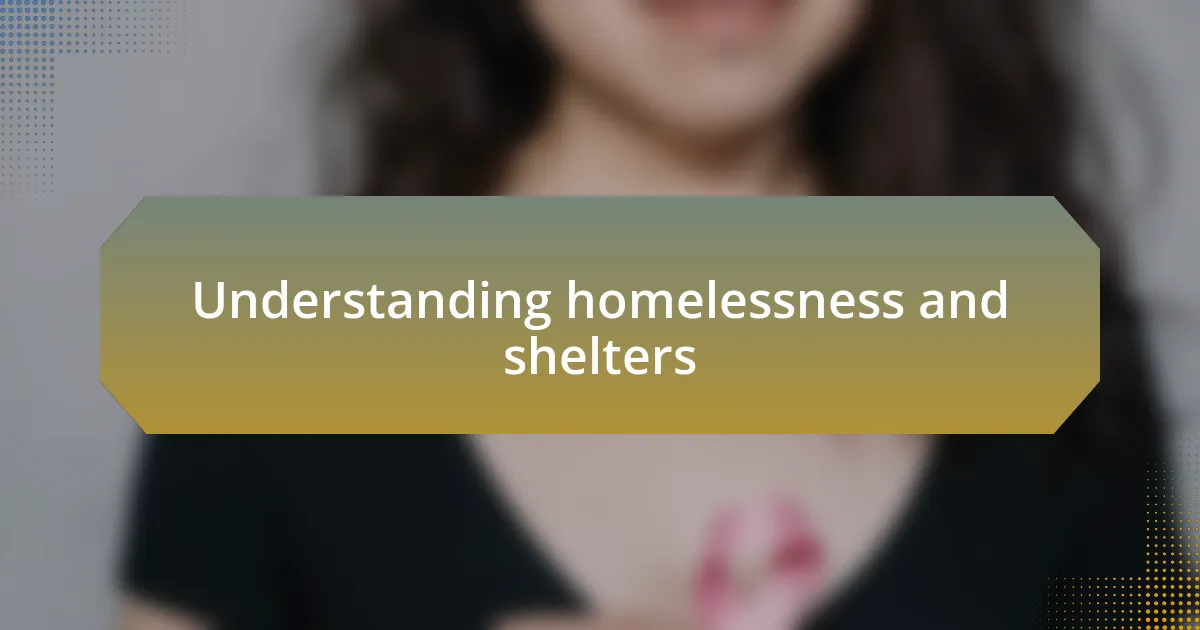 Understanding homelessness and shelters